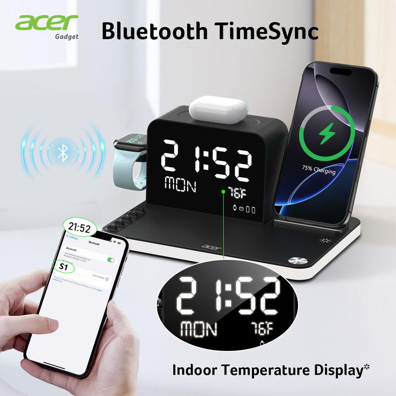 Acer 7 in 1 Wireless Charging Station, MagSafe Dual Phone Charger with Night Ligh