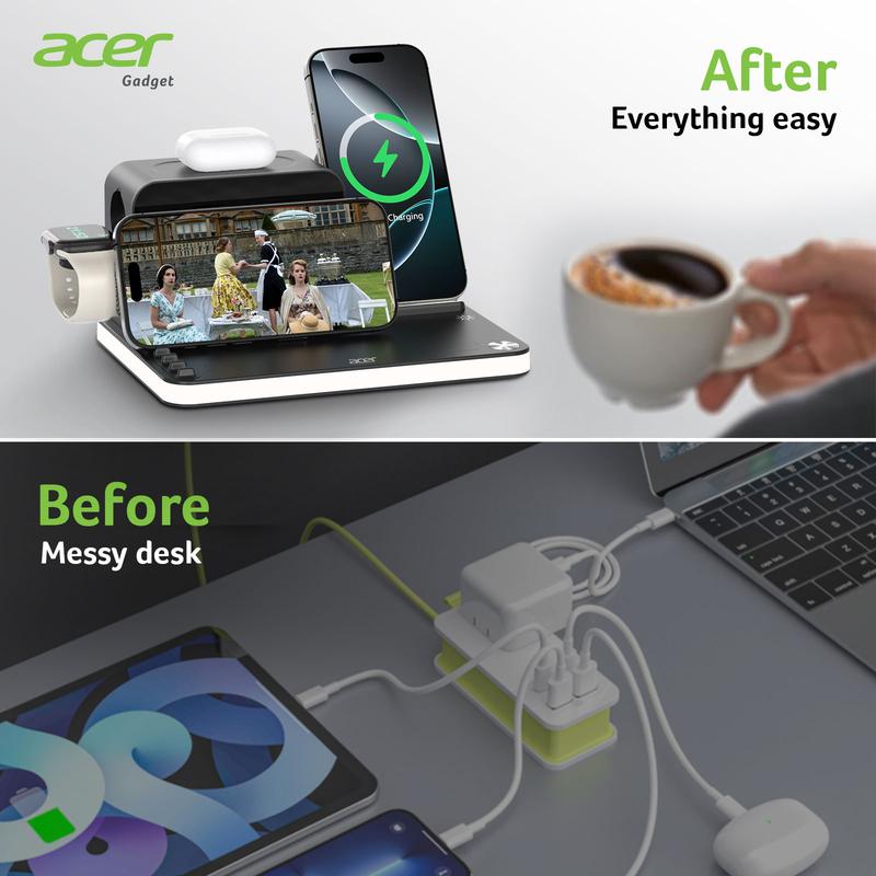Acer 7 in 1 Wireless Charging Station, MagSafe Dual Phone Charger with Night Ligh