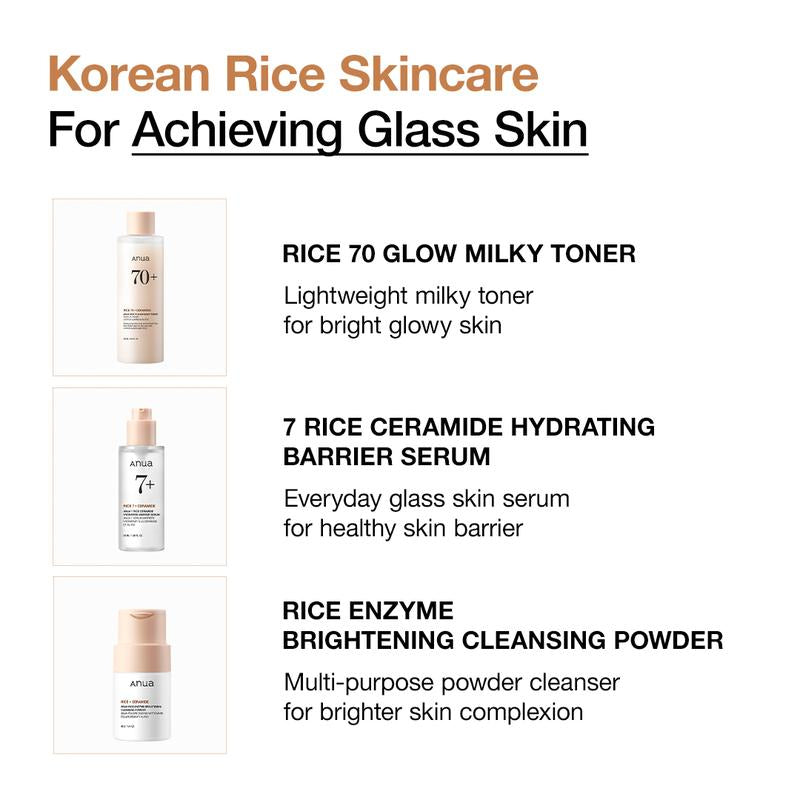 No.1 Korean Rice Glass Skin set ｜Rice enzyme mask, Facial cleanser, Lightweight Milky Toner