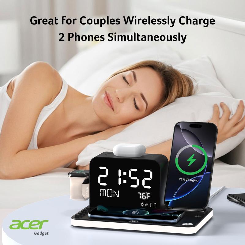 Acer 7 in 1 Wireless Charging Station, MagSafe Dual Phone Charger with Night Ligh