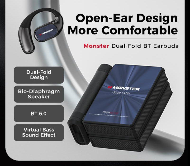 Monster Ear Buds - Headphones Bluetooth with Dual-Fold Design