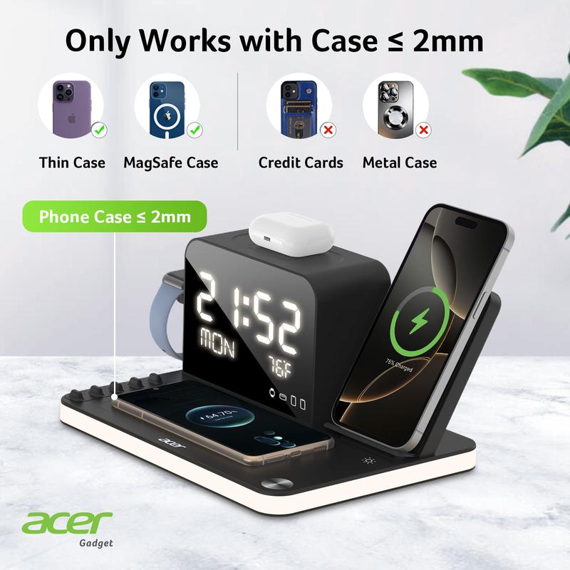 Acer 7 in 1 Wireless Charging Station, MagSafe Dual Phone Charger with Night Ligh