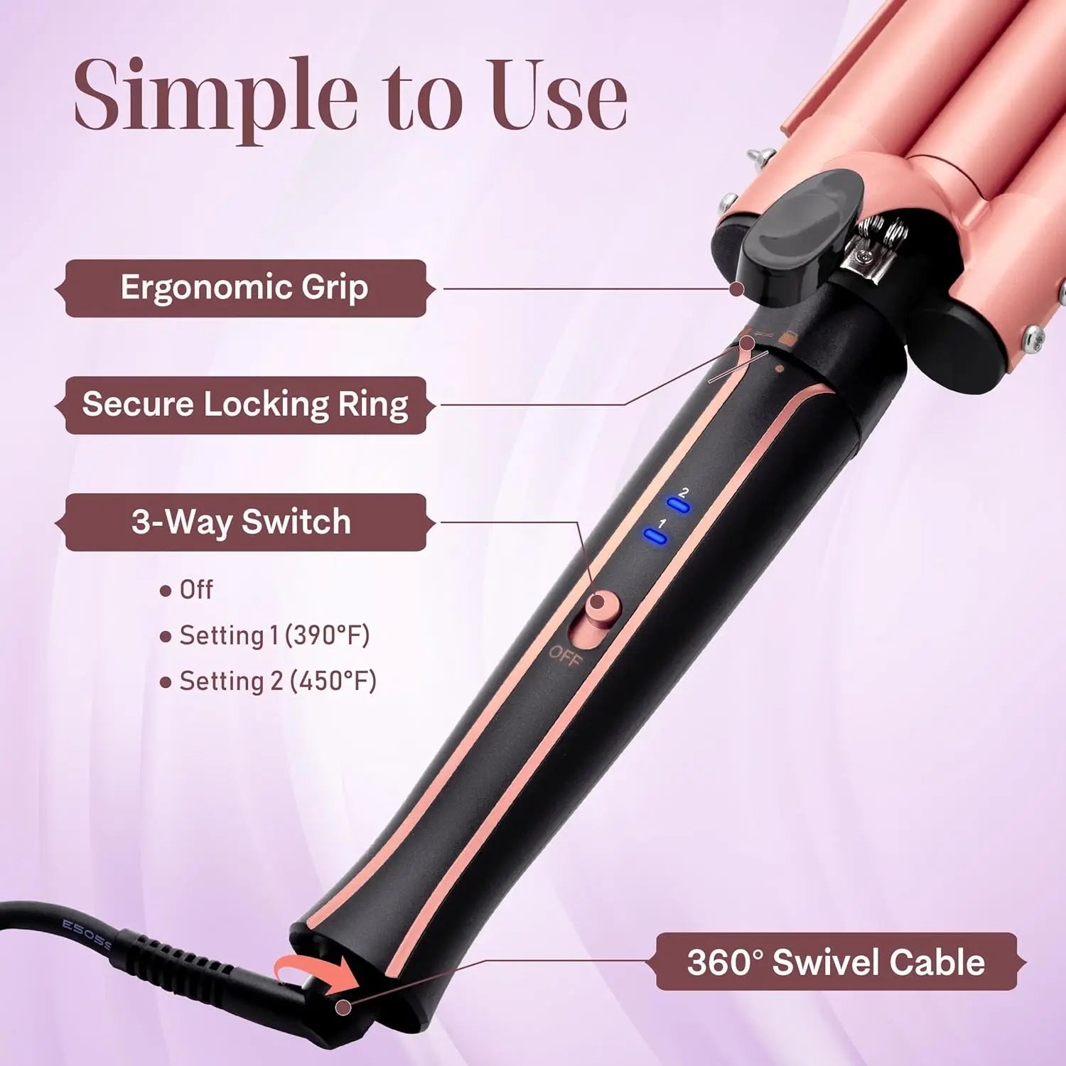 Curling Iron Wand Set 6-in-1 Hair Curler with 3 Barrel Hair Crimper, Spiral Curling Iron