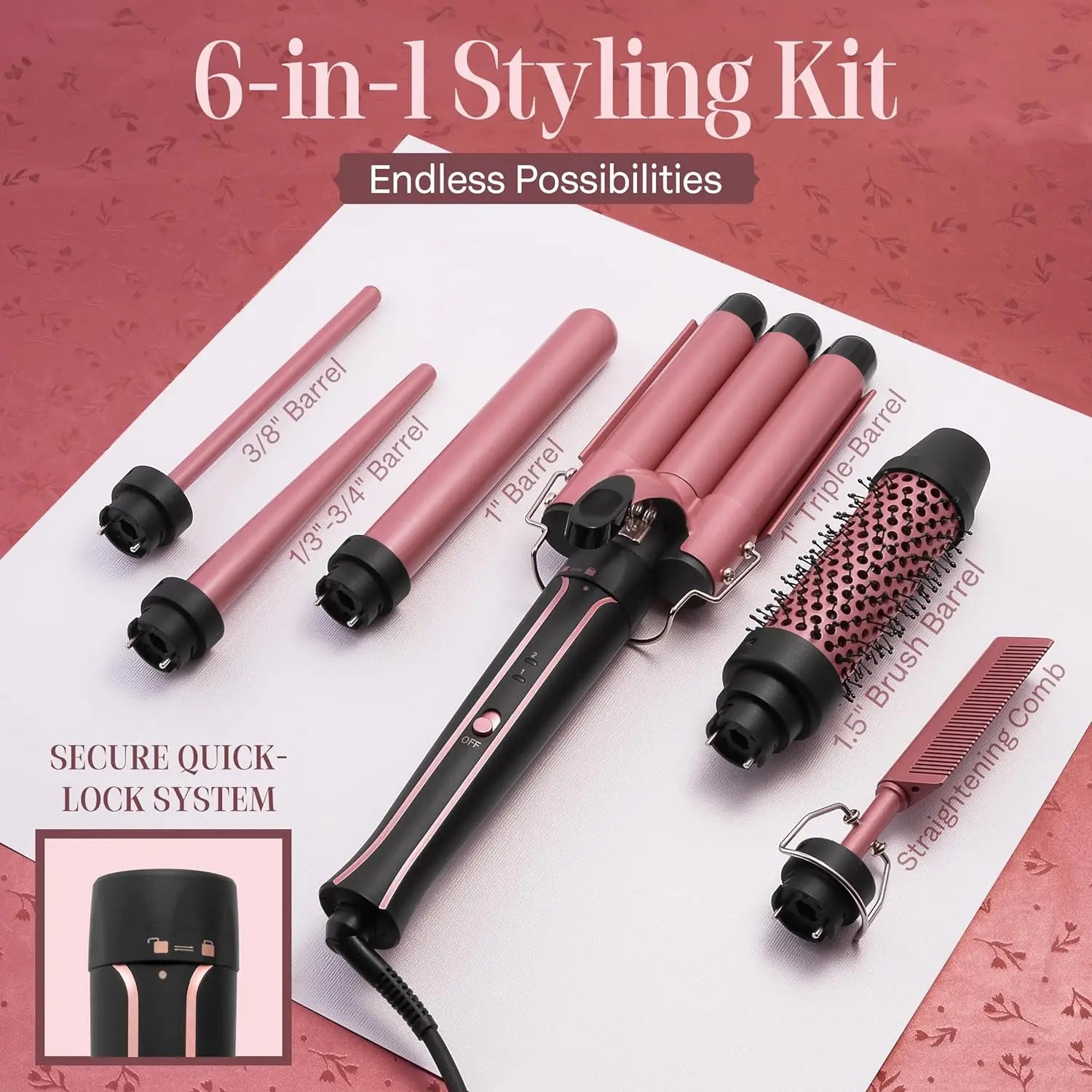 Curling Iron Wand Set 6-in-1 Hair Curler with 3 Barrel Hair Crimper, Spiral Curling Iron