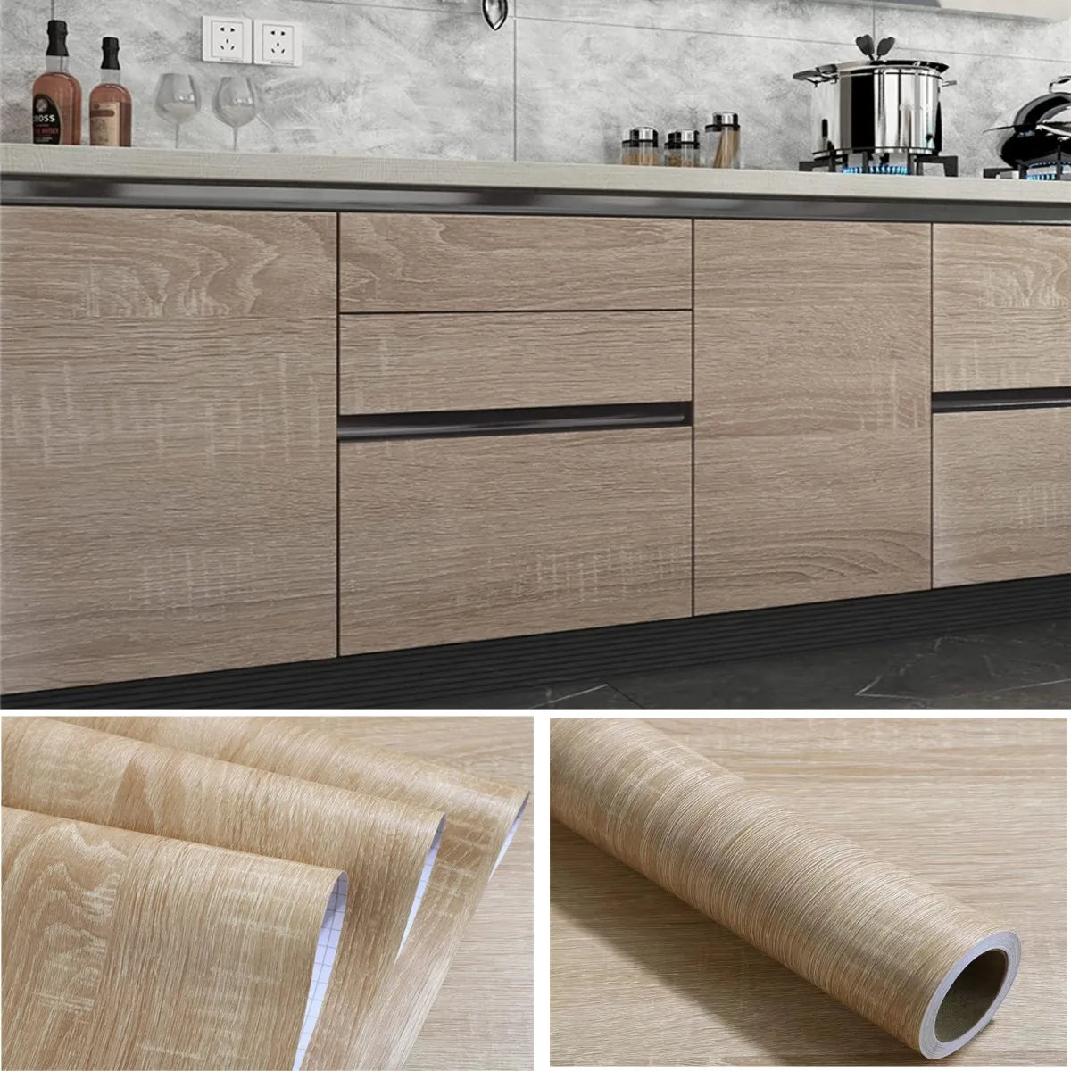 55cm Wide Wood Grain Vinyl Wallpaper for Door