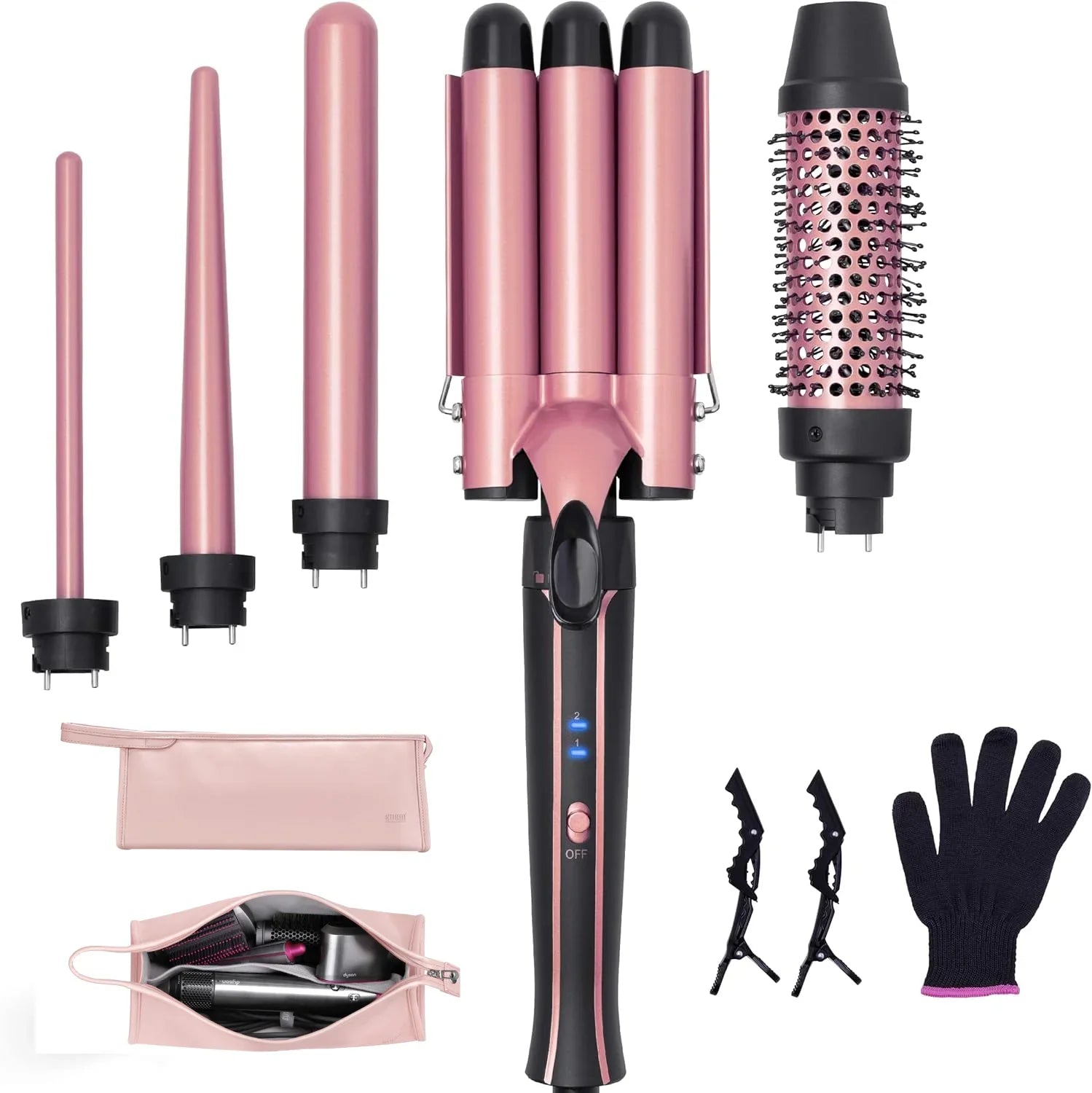 Curling Iron Wand Set 6-in-1 Hair Curler with 3 Barrel Hair Crimper, Spiral Curling Iron
