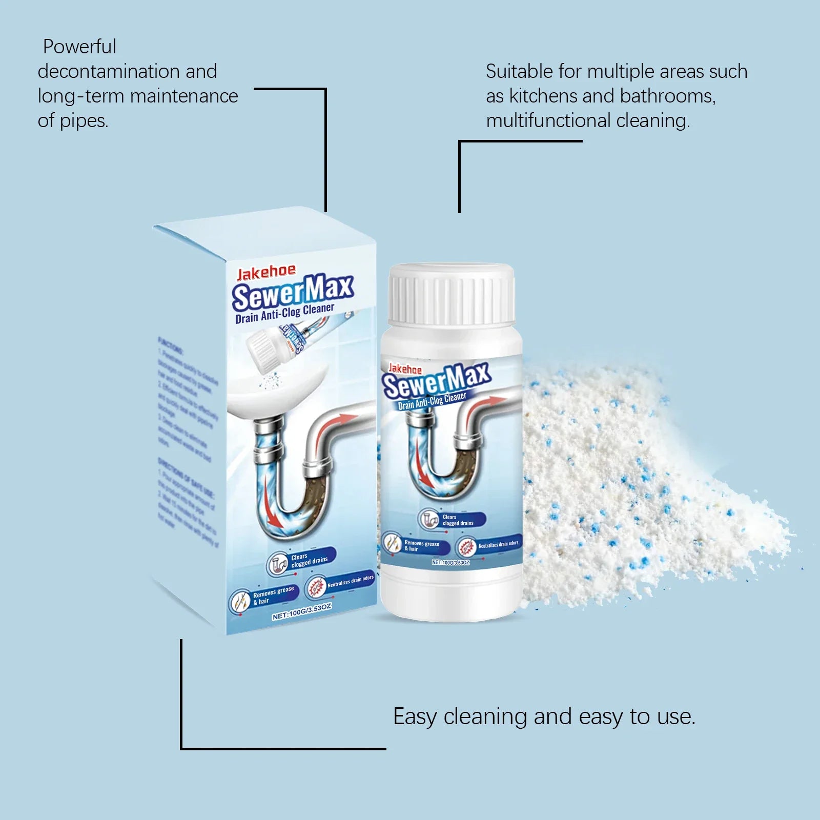 100g Anti-Clog Drain Cleaner Quickly Dissolve Blockages P